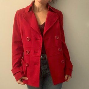 Bright Red Pea Coat Forever 21